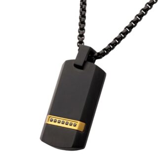Inox Black Sapphire Dog Tag Necklace, Black Stainless Steel