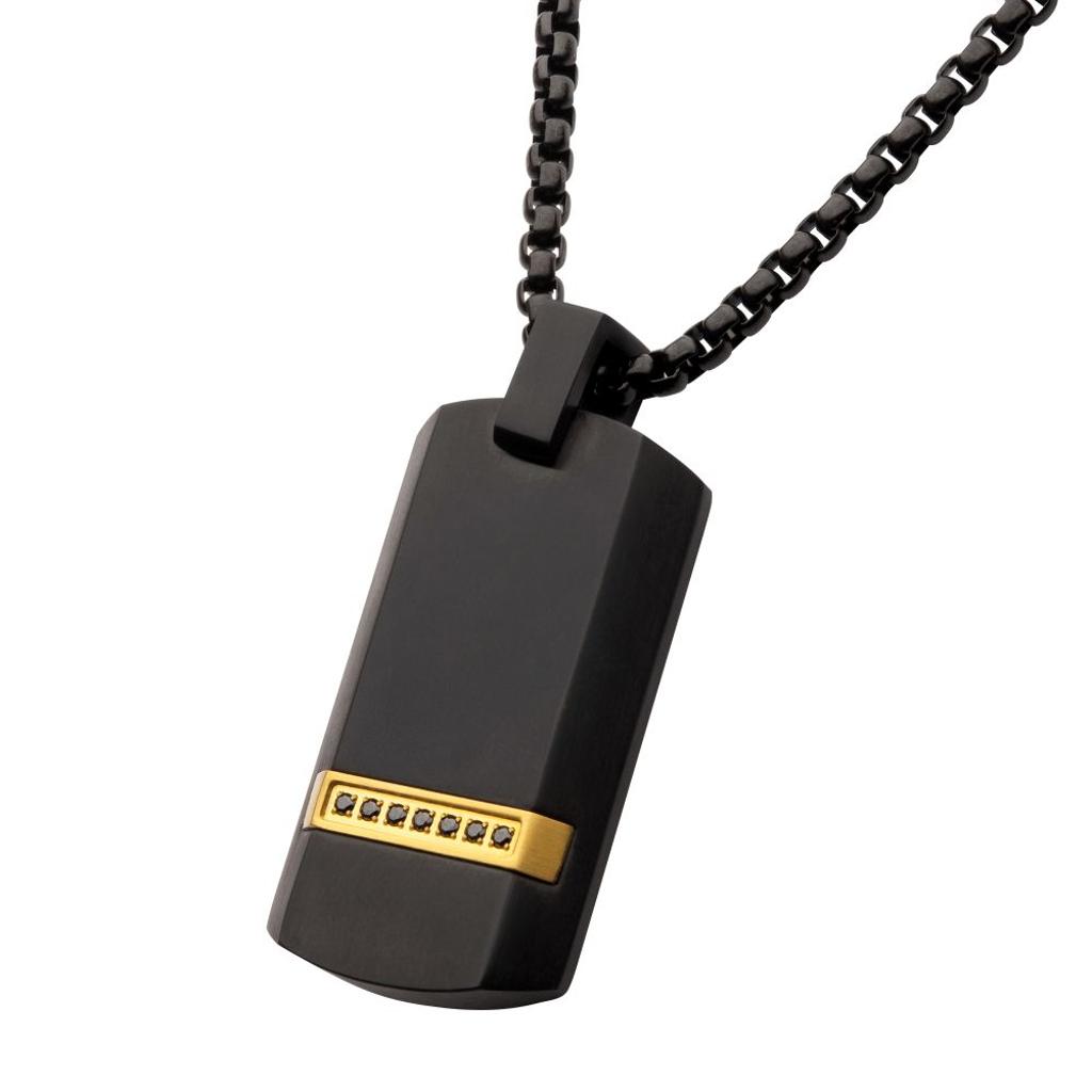 Inox Black Sapphire Dog Tag Necklace, Black Stainless Steel