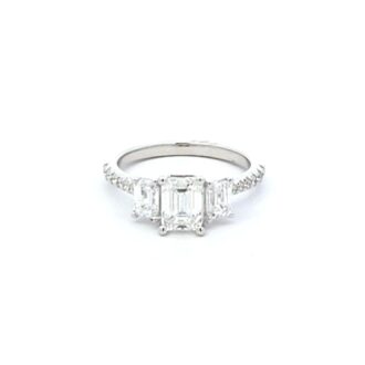 Side Stone Engagement Ring with .62ct Round and 1.02ct Emerald Lab Grown Diamonds in 14k White Gold