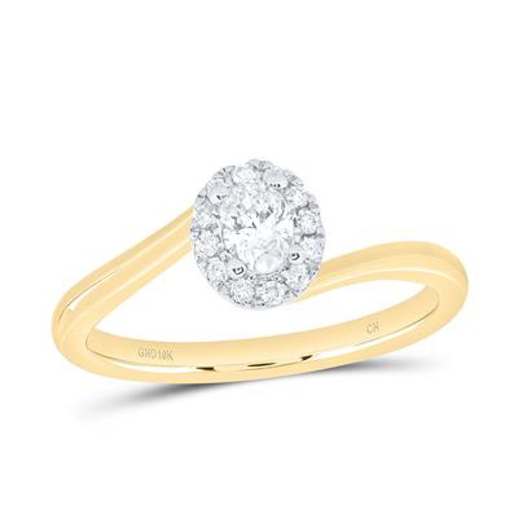 10K Yellow Gold Oval Halo Diamond Ring 1/4ct Center 1/3ctw