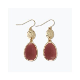 Yellow Hammered Disc Dangle Earrings with Wine Enamel