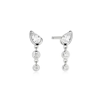 Ania Haie Silver Teardrop & Round CZ Dangle Stud Earrings