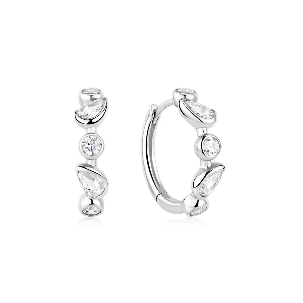 Ania Haie Sterling Silver Bezel Round/Teardrop Huggie Hoops