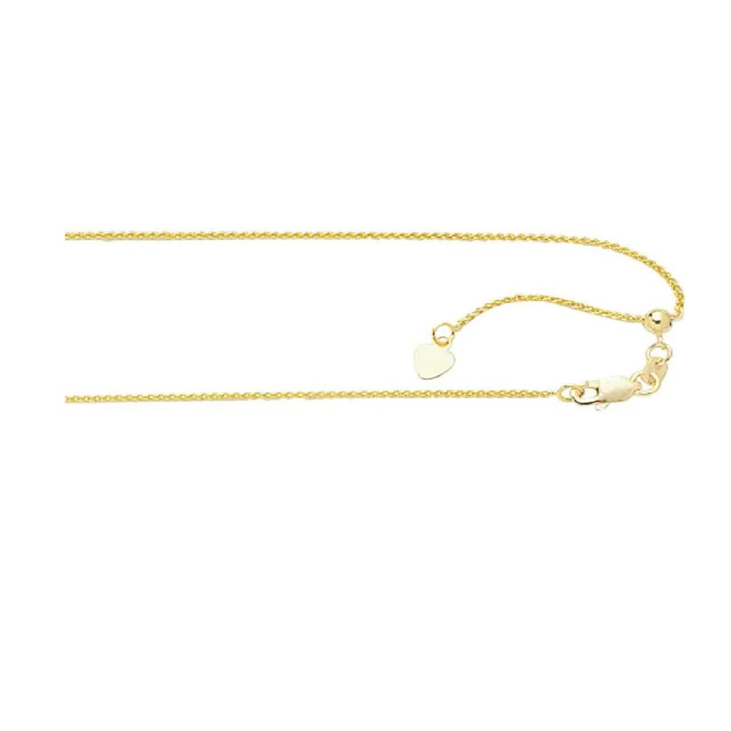 Wheat Chain 1mm in 10k Yellow Gold 22" Adjustable Length
