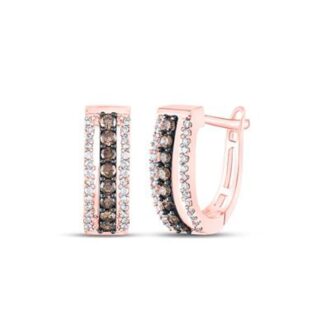 10k Rose Gold 3-Row Huggie Hoops 1/2ctw Choc & White Diamond