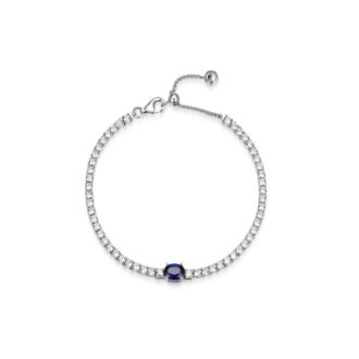 Sterling Silver Blue Sapphire & CZ Bolo Tennis Bracelet 8"