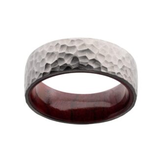Inox Men's 8mm Two-Tone Redwood Hammered Wedding Band