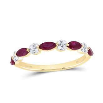 Marquise Rubies & .10ctw Diamond Stack Ring 10k Yellow Gold