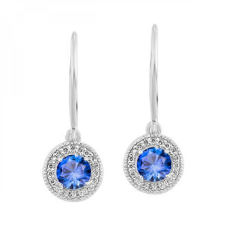 Halo Dangle Earrings with .10ctw Diamonds and Sapphires
