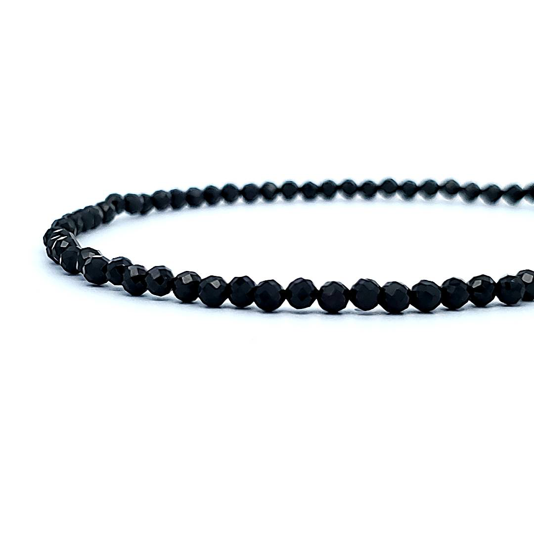 Beaded Black Spinel Necklace with Sterling Silver Clasp