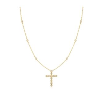 Ania Haie Yellow Gold-Plated Bezel CZ Station Cross Necklace