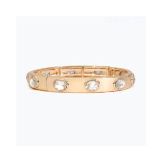 Gold-Tone Oval Crystal Stretch Bangle Bracelet