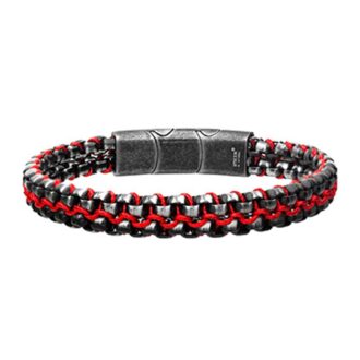 Inox Men's Steel Box Link Bracelet with Red Wax Cord