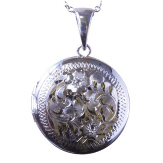 Sterling Silver Round Engraved Locket Rolo Chain 16 - 18 "