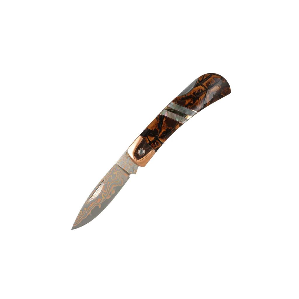 3-Inch Damascus Lockback Knife, Mammoth Tooth & Copper