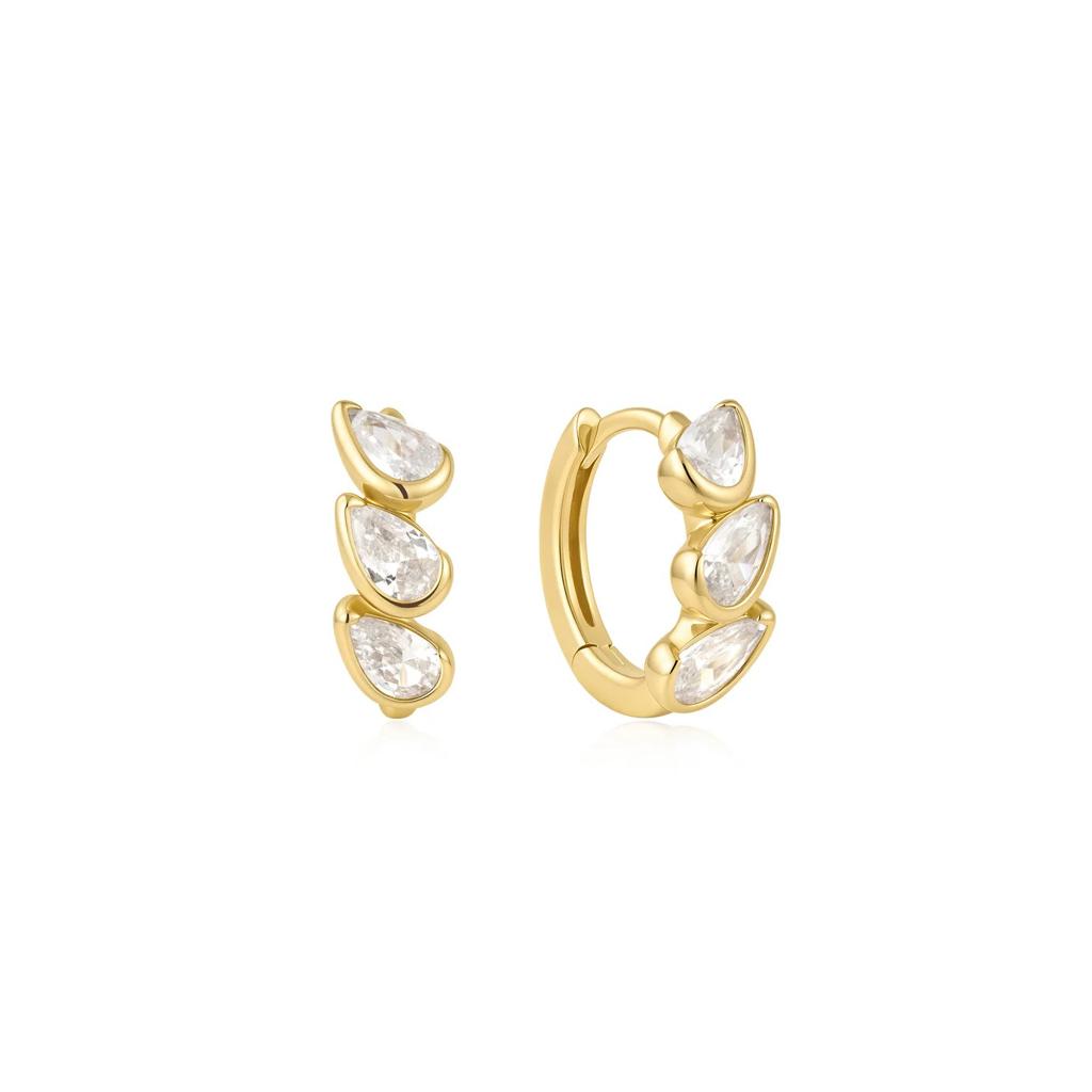 Ania Haie Gold-Plated Triple Half-Bezel-Set Teardrop Huggies