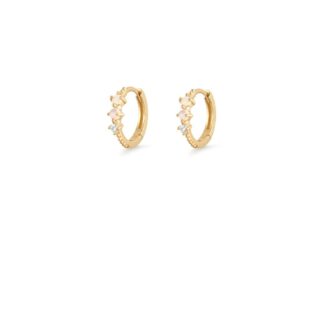 Opal & Lab-Grown Diamond Huggie Hoops, Yellow Gold Plated