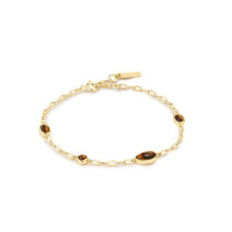 Ania Haie Yellow Gold-Plated Tiger's Eye Open Link Bracelet