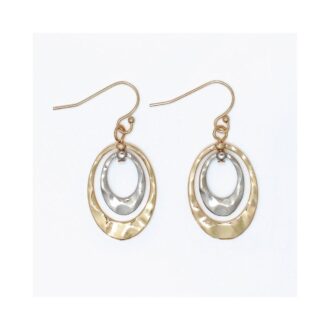 Two-Tone Hammered Double Oval Dangle Earrings
