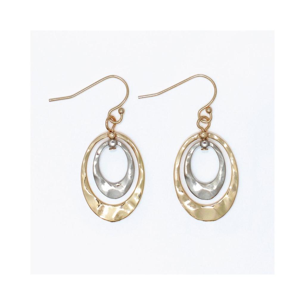 Two-Tone Hammered Double Oval Dangle Earrings