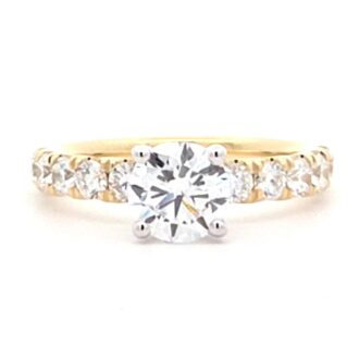 10k Yellow Gold Side-Stone Engagement Ring, 1ct Lab Diamond