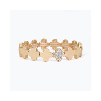 Yellow Clover Pave Crystal Stretch Bangle Bracelet