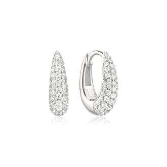 Ania Haie Silver Pavé CZ Dome Huggie Hoop Earrings