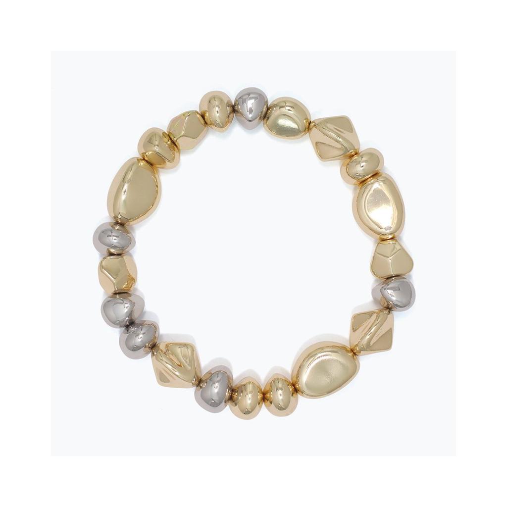 Yellow & Silver Organic Bead Stretch Bracelet