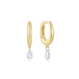 Ania Haie Gold Plated Teardrop CZ Huggie Hoop Earrings