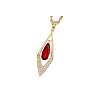 Teardrop Garnet & .17ctw Diamond Necklace in 14k Yellow Gold