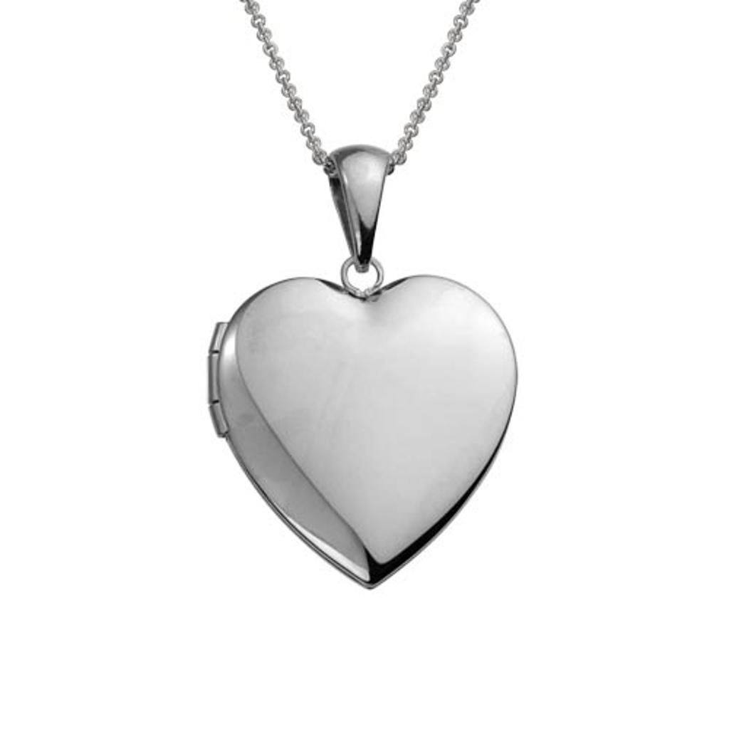 Sterling Silver Polished Heart Locket, 16-18" Rolo Chain