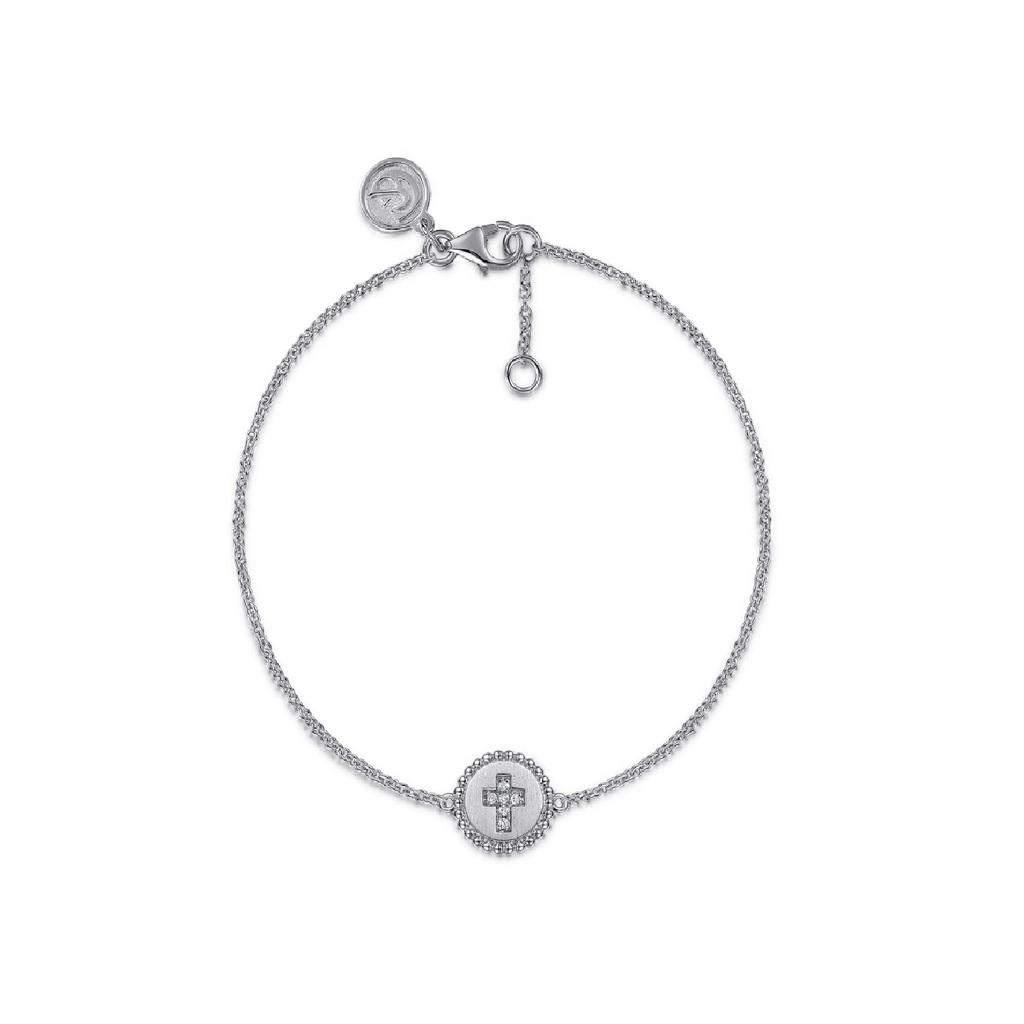 Gabriel Sterling Silver Bujukan Cross Disc Bracelet, .03ctw