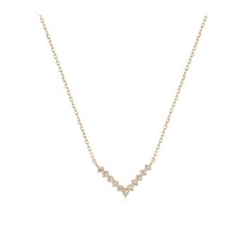14K Yellow Gold V Necklace, .09ctw Lab-Grown Diamonds 18"