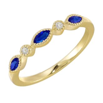 Stackable Sapphire & .02ctw Diamonds 10k Yellow Gold Ring