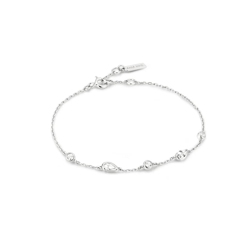 Ania Haie Silver Teardrop Half-Bezel CZ Station Bracelet