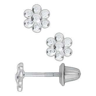 Children's CZ Flower Stud Earrings in Sterling Silver