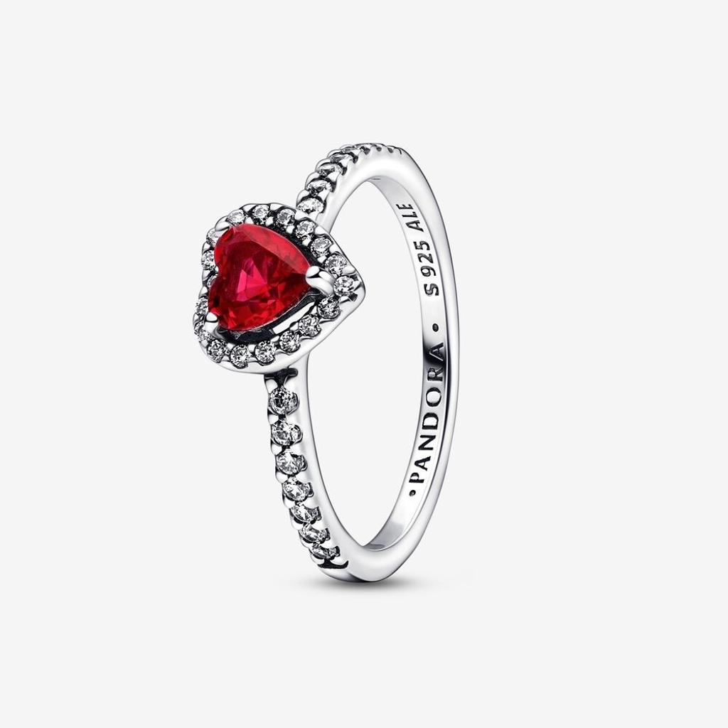 Pandora Sterling Silver Elevated Red Heart Ring Size 54