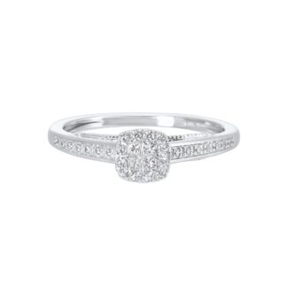 Cathedral Cluster Engagement Ring .20ctw 10k White Gold