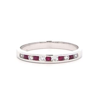 Natural Ruby & .12ctw Diamond Channel Band in 14k White Gold