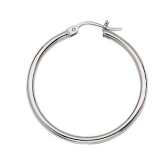10K White Gold 30mm Round Tube Hoop Earrings