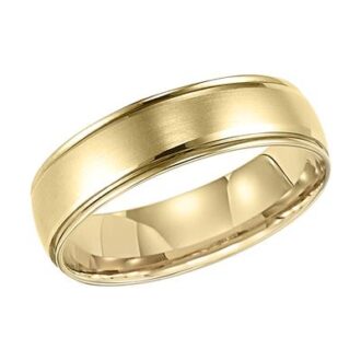 10K Yellow Gold 6mm Wedding Band with Lite Carved Satin Center