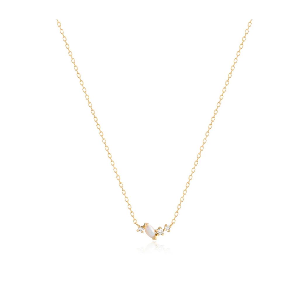 14K Yellow Gold Opal & Lab-Grown Diamond Accents Pendant 18"