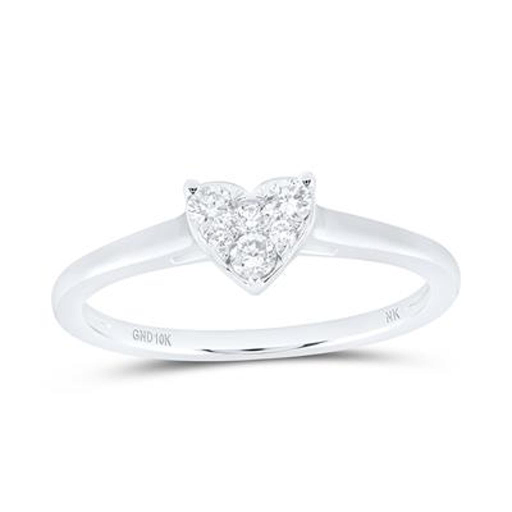 10K White Gold Heart Cluster Diamond Ring 0.20 CTW