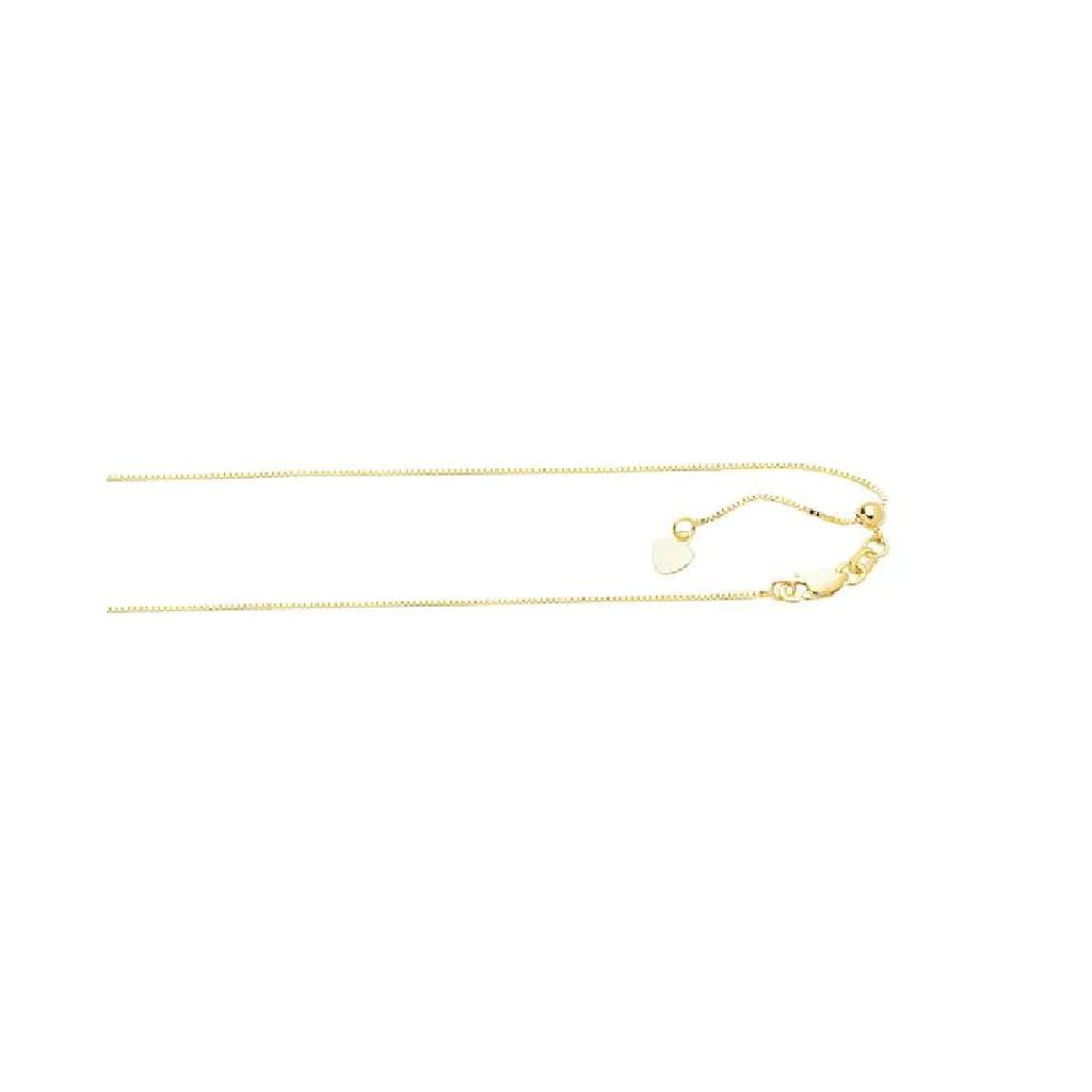 Box Chain 22" Adjustable Length in 10k Yellow Gold, 0.68mm