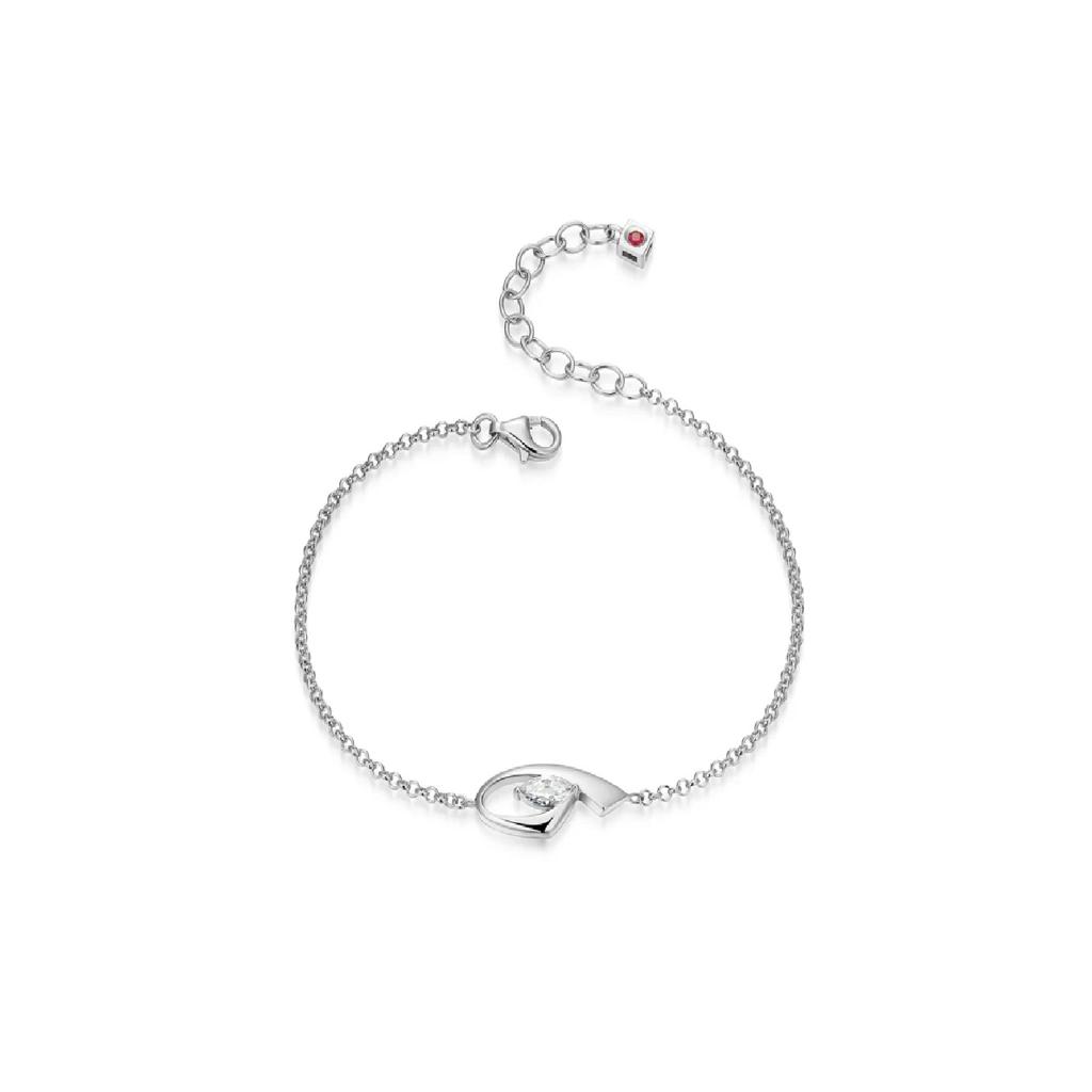 Sterling Silver Marquise CZ Ribbon Rolo Bracelet 6.75”+1.5”