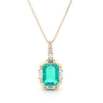 Lab Emerald Necklace w/ .24ctw Lab Diamonds 14k Yellow Gold