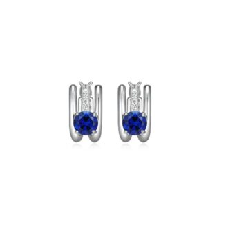 Sterling Silver Lab-Created Sapphire & CZ Huggie Hoops
