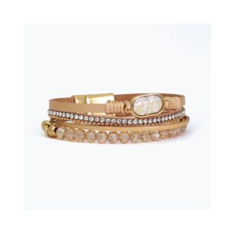 Brown Cord Bracelet with Yellow Mother-of-Pearl, Magnetic