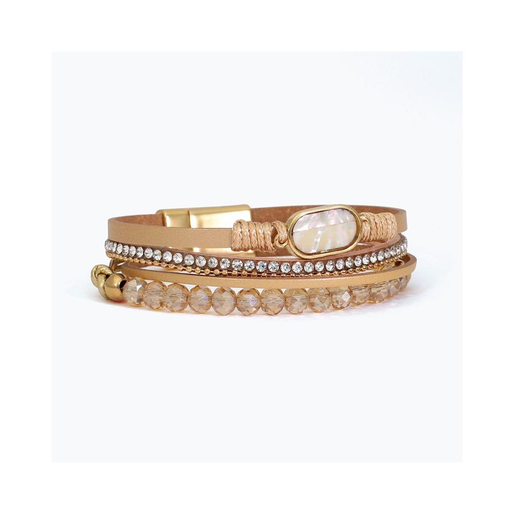 Brown Cord Bracelet with Yellow Mother-of-Pearl, Magnetic