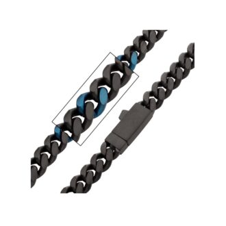 Inox Men's 8mm Matte Black & Blue IP Cuban Chain Bracelet